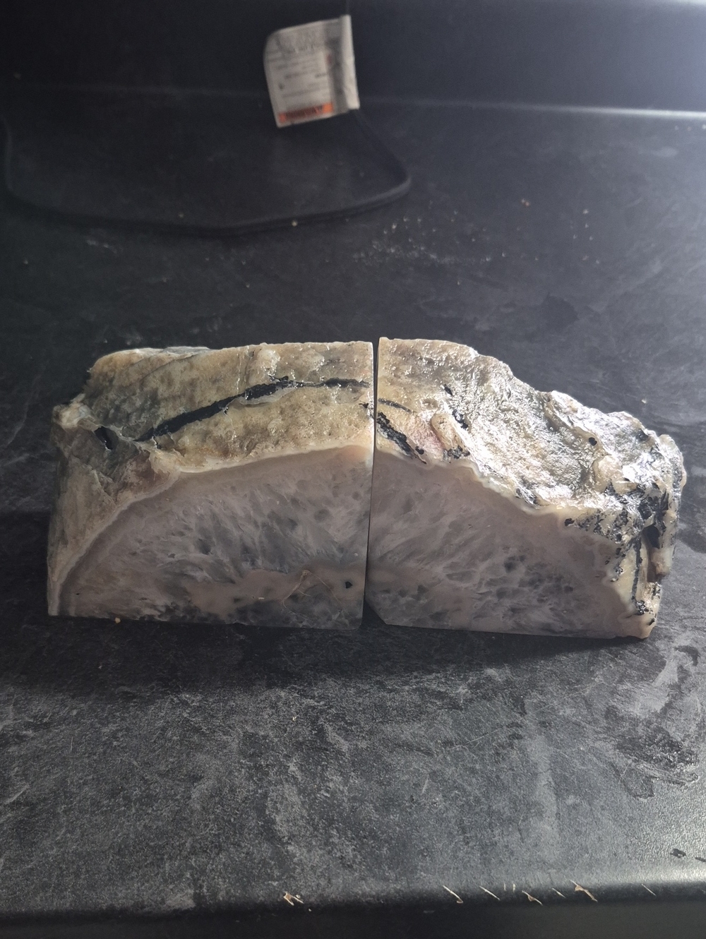 Polished Agate Geode Bookends - Gray & Cream